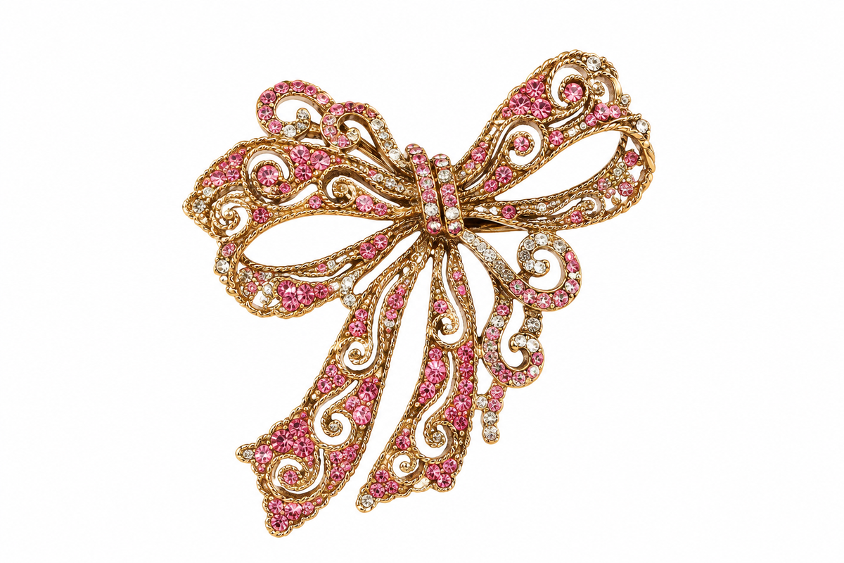 Pink Vintage Look Bow Brooch